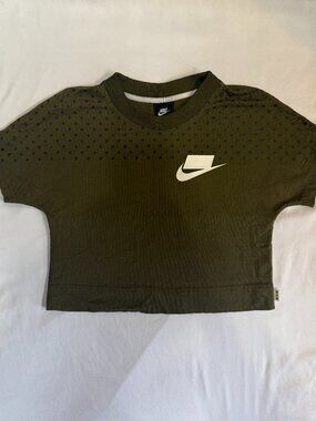 Nike NSW Womens Cropped Oversized Tee Olive Green Polka Dot Sz S Streetwear